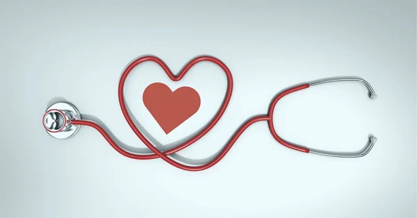 Zusammensetzung Aus Rotem Herz Und Stethoskop Mit Kopierraum Auf Weißem — Stockfoto