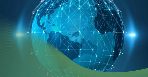 Samenstelling Van Netwerk Van Verbindingen Hele Wereld Blauwe Achtergrond Mondiaal — Stockfoto