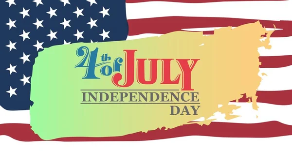 7月4日独立日关于美国国旗上绿色至橙色污迹的文本的组成 独立日庆祝活动 传统和爱国主义概念数字化生成的形象 — 图库照片