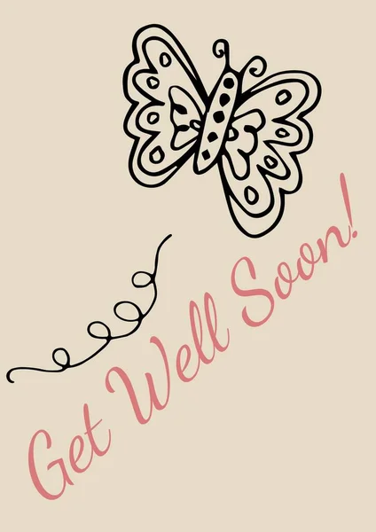 Composition Get Well Soon Text Butterfly Pink Background Communication Well — Stock Photo, Image