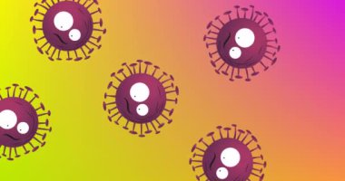 Pembe ile sarı arka plan arasında gözü olan kovid 19 hücrenin animasyonu. Desen, küresel koronavirüs salgını ve sağlık konsepti dijital olarak oluşturulmuş video.