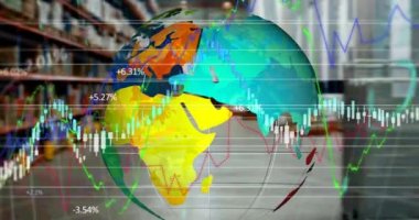 Dünya çapında finansal veri işleme animasyonu. küresel finans, bağlantılar ve teknoloji konsepti dijital olarak oluşturulmuş video.