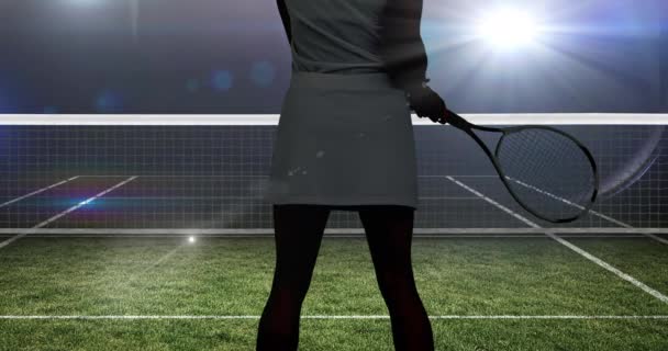 Animation Midsection Female Tennis Player Holding Racket Tennis Court Sports — Stock Video