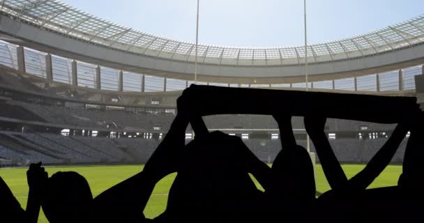 Animatie Van Silhouetten Van Sportfans Die Juichen Het Sportstadion Sportmanifestatie — Stockvideo