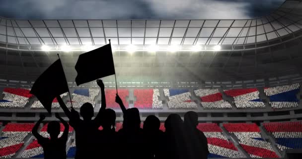 Animation Silhouettes Sports Fans Cheering British Flag Sports Stadium Sports — Stock Video