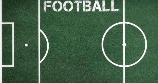 Animation Bouncing Football Pitch Text Green Background Sport Competition Concept — Stock Video