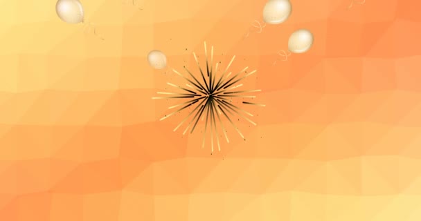 Animazione Fuochi Artificio Che Esplodono Con Palloncini Bianchi Sfondo Arancione — Video Stock