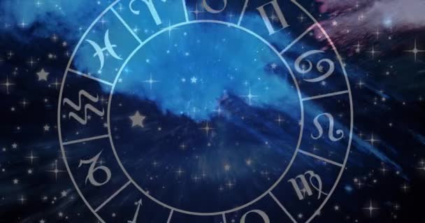 Animation Symbole Signe Étoile Cancéreuse Dans Roue Horoscope Tournant Sur — Video