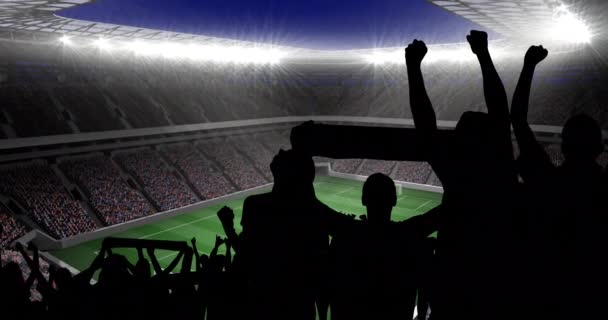 Animation Silhouettes Fans Sport Acclamant Sur Stade Sport Événement Sportif — Video