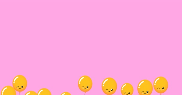 ピンクの背景に顔が跳ねる黄色い風船のアニメーション パーティーやお祝いのコンセプトをデジタルで — ストック動画