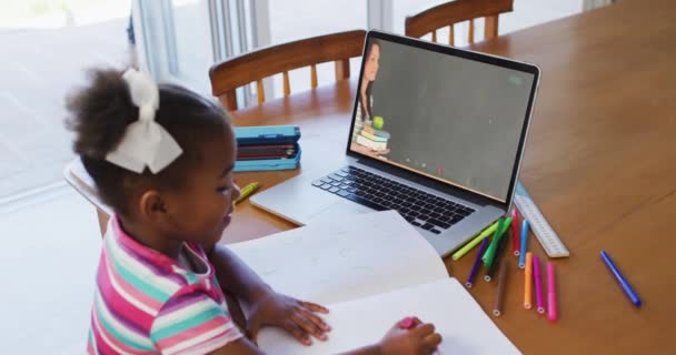 Ragazza Afroamericana Che Compiti Mentre Una Videochiamata Con Insegnante Sesso — Video Stock