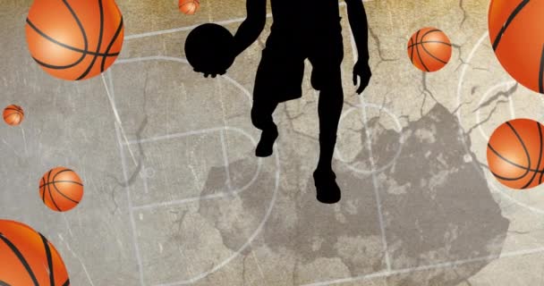 Animation Silhouette Joueur Basket Ball Avec Des Ballons Basket Sur — Video