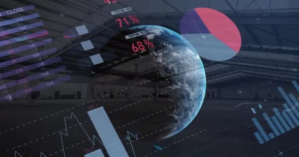 Animation Enregistrement Des Statistiques Rotation Globe Sur Entrepôt Expédition Mondiale — Video