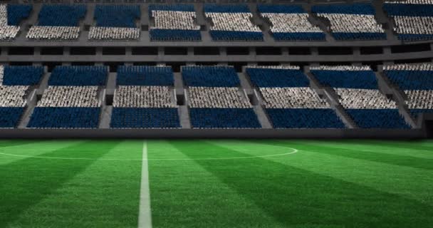 Animación Stands Azules Blancos Campo Fútbol Vacío Estadio Deportivo Concepto — Vídeos de Stock