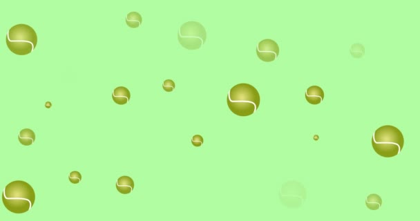 Анимация Нескольких Теннисных Мячей Зеленом Фоне Спорт Концепция Соревнований Цифровом — стоковое видео