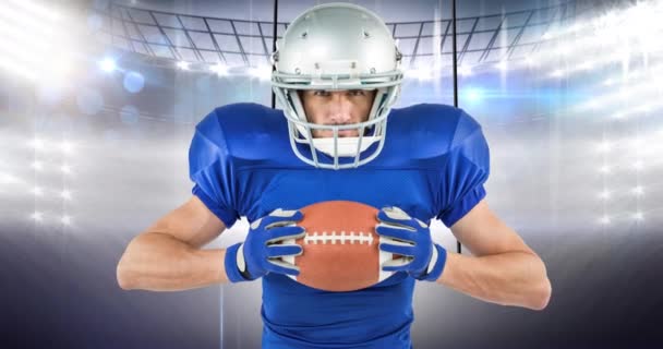 Animation American Football Player Holding Ball Sports Stadium Sports Event — Stock Video