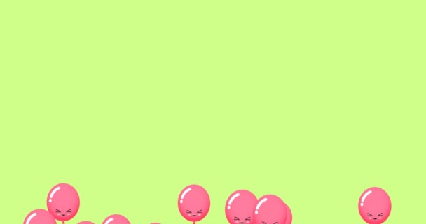 Animação Balões Cor Rosa Com Rostos Saltando Sobre Fundo Verde — Vídeo de Stock