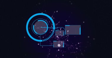 Bağlantı ağı üzerinde mavi dürbün tarama ve ekran bileşimi. küresel veri işleme, ağ oluşturma, iş ve teknoloji kavramı dijital olarak oluşturulmuş görüntü