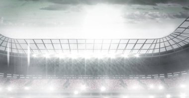 Parlak spot ışıkları olan boş bir stadyumun kompozisyonu. spor ve yarışma konsepti dijital olarak oluşturulmuş görüntü.