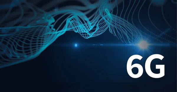 輝く青い線と濃い青の背景に光のネットワーク上の白いテキストで6Gの構成 グローバル通信技術デジタルインターフェースの概念デジタル生成された画像 — ストック写真