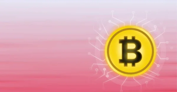 Pembe Arka Plandaki Bağlantıların Üzerindeki Bitcoin Sembolünün Bileşimi Küresel Kripto — Stok fotoğraf