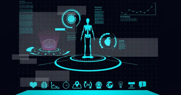 Composición Del Escaneo Del Alcance Esqueleto Humano Procesamiento Datos Médicos —  Fotos de Stock
