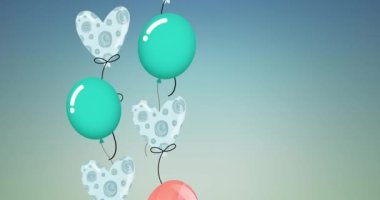 Mavi arka planda fotokopi alanı olan renkli balonların ve kalplerin animasyonu. Sevgililer Günü kutlaması ve dijital olarak oluşturulan parti konsepti.