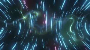 Işık izlerinin ve dönen mavi ışınların animasyonu. küresel bağlantılar ve teknoloji konsepti dijital olarak oluşturulmuş video.