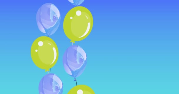 Animation Green Purple Balloons Copy Space Blue Background Celebration Party — Stock Video