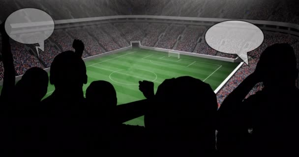 体育场背景下具有言语气泡的体育迷轮廓动画 体育与竞争概念数码视频 — 图库视频影像