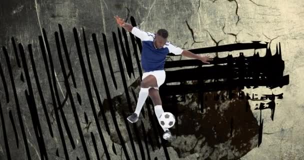 Animation Joueur Football Avec Ballon Sur Fond Noir Tortille Sur — Video