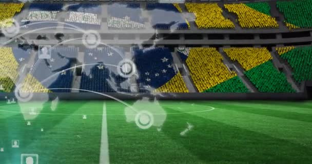 Animatie Van Het Netwerk Van Verbindingen Wereldkaart Braziliaanse Vlag Lege — Stockvideo