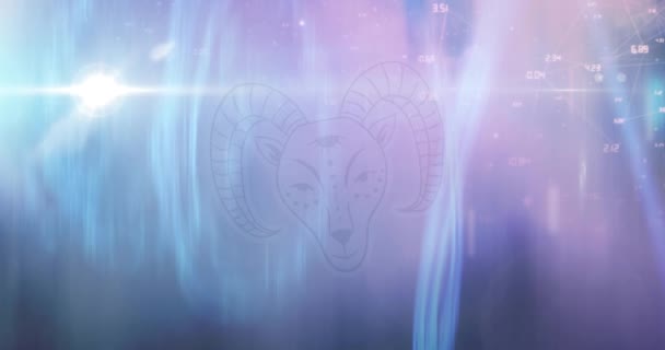 Samenstelling Van Capricorn Sterrenbeeld Boven Sterrenblauw Paars Gloeiende Hemel Horoscoop — Stockvideo