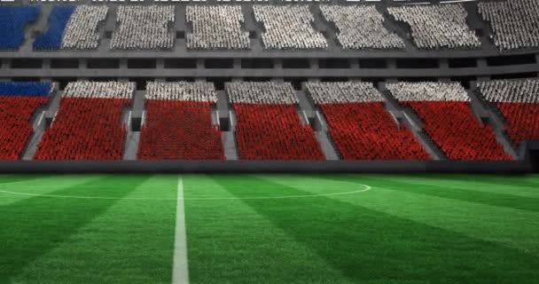 体育场内空旷的足球场上的库班旗的动画 体育和锦标赛概念数码视频 — 图库视频影像