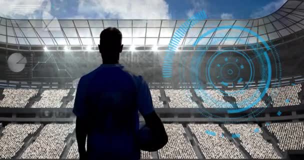 Animación Del Escaneo Del Visor Del Jugador Fútbol Sobre Gradas — Vídeo de stock