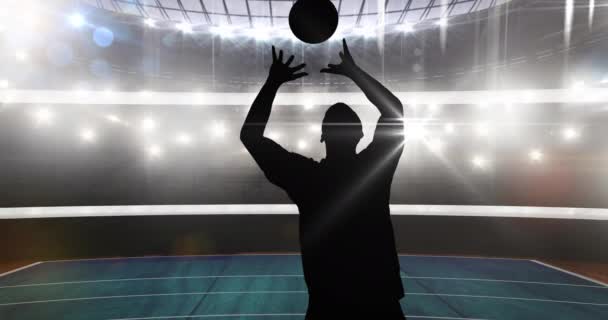 Animation Silhouette Joueur Volley Ball Masculin Avec Ballon Sur Stade — Video