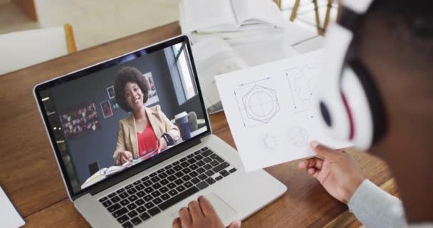 African American Male College Student Holding Notes While Having Video — Stock Video