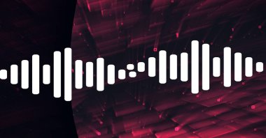 Koyu kırmızı parçaların üzerinde beyaz ses frekansı ölçer bileşimi. ses görselleştirme arayüzü kavramı dijital olarak oluşturulmuş görüntü.