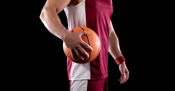 Samenstelling Van Het Middendeel Van Mannelijke Basketbalspeler Met Bal Kopieer — Stockfoto