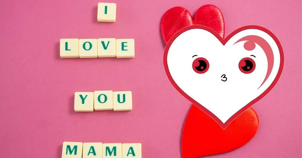 Samenstelling Van Harten Hou Van Mama Tekst Blokjes Moederdag Groeten — Stockfoto