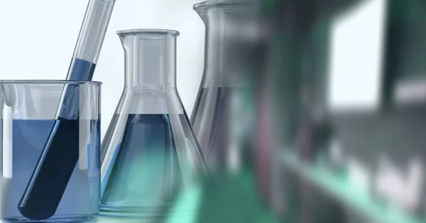 Composition Laboratory Test Tube Beakers Blue Liquid Copy Space Research — Stock Photo, Image