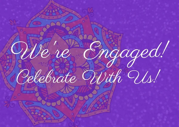 Composition Engaged Celebrate Text Indian Pattern Purple Background Engagement Celebration — Stock Photo, Image