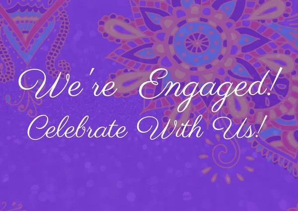 Composition Engaged Celebrate Text Indian Pattern Purple Background Engagement Celebration — Stock Photo, Image