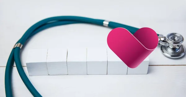 Složení Srdce Stetoskopu Nad Kostkami Kopírovacím Prostorem Medicína Koncept Zdravotní — Stock fotografie