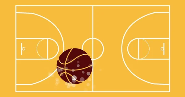 Composición Baloncesto Con Manchas Blancas Sobre Cancha Baloncesto Amarilla Concepto —  Fotos de Stock