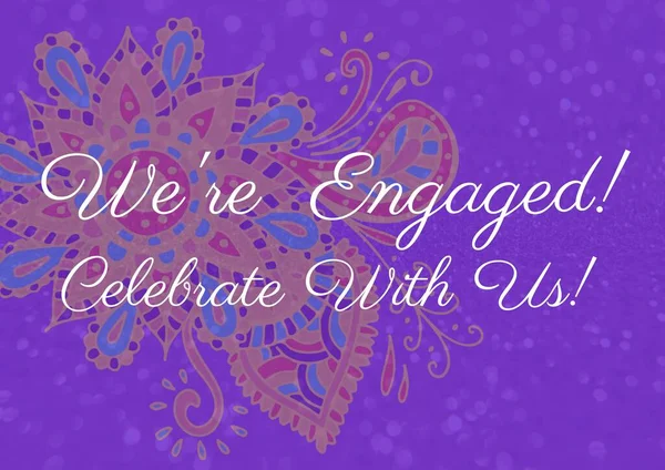 Composition Engaged Celebrate Text Indian Pattern Purple Background Engagement Celebration — Stock Photo, Image