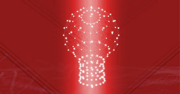 Composición Bombilla Formada Con Red Conexión Sobre Fondo Rojo Tecnología — Foto de Stock