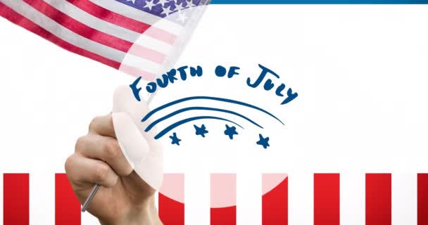 Animation Fourth July Text Person Holding American Flag Patriotism Independence — Stock Video