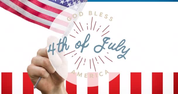 Animation 4Th July Text Person Holding American Flag Patriotism Independence — Stock Video