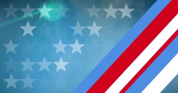 Κινούμενα Σχέδια Αστεριών Και Ρίγες Αμερικάνικης Σημαίας Μπλε Φόντο Πατριωτισμός — Αρχείο Βίντεο
